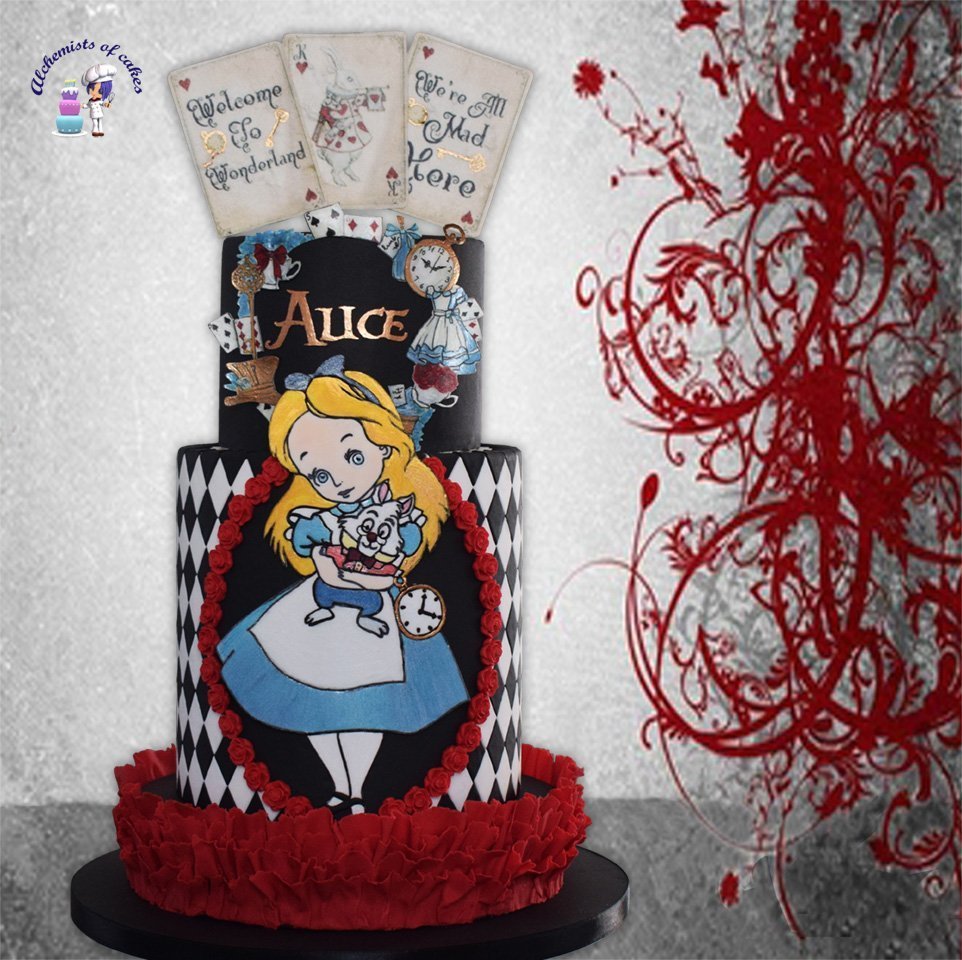 Τούρτα "Alice".......ζωγραφική στο χέρι πάνω σε ζαχαρόπαστα