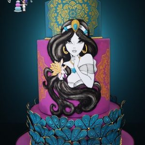 Jasmine τούρτα - ζωγραφική στο χέρι πάνω σε ζαχαρόπαστα & millefiori τεχνική με ζαχαρόπαστα.
